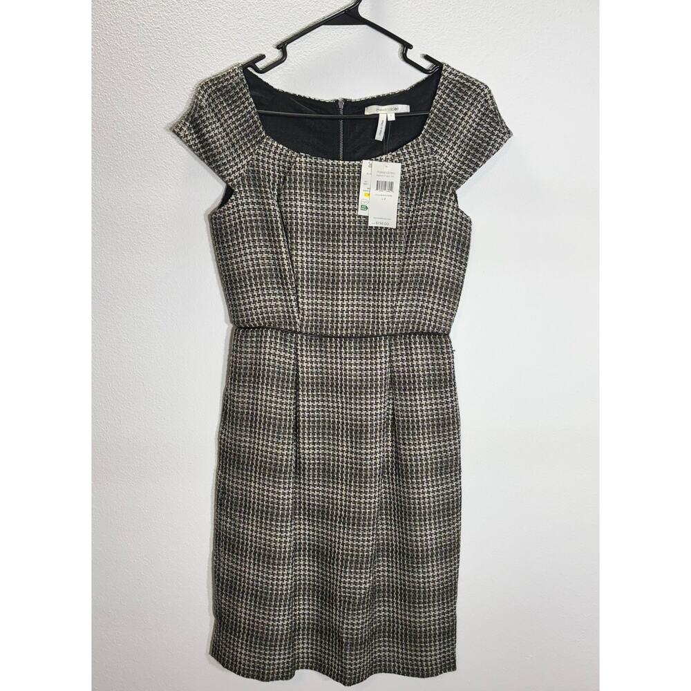 MaxandCleo Tweed Dress Size 2 Black Cream Cap Sleeve Career Sheath Wool Blend